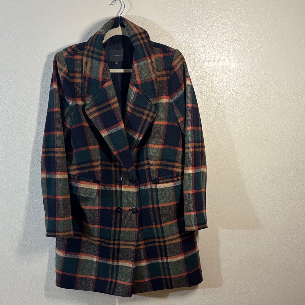 The Limited Plaid Pea Coat - Multicolor